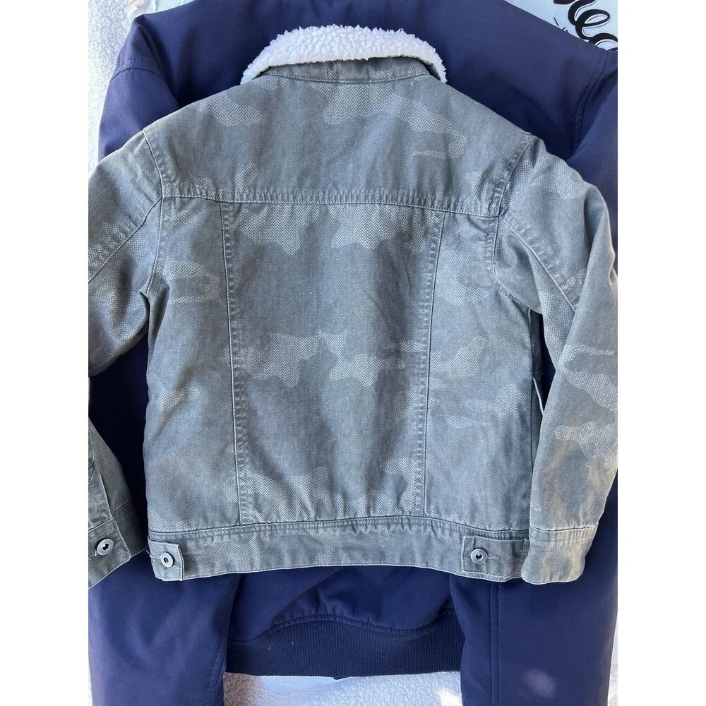 Cat & Jack Sherpa Collar Camo Jacket Kids Size 6/7 Gray Green Trucker Coat